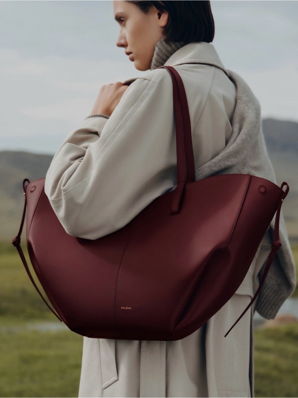 Polene Cyme Edition Textured Black Cherry Bag